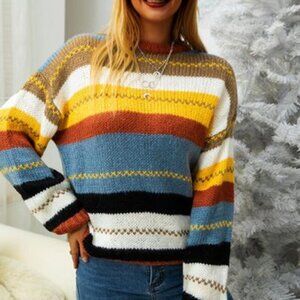 Women's Striped Sweater; NO tags; Size Large (based on measurements); Good cond.